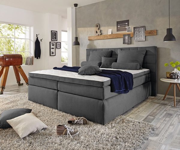 DELIFE Boxspringbett Isobel 180x200 Anthrazit Matratze und Topper, Boxspringbetten DELIFE Boxspringbett Isobel 180x200 Anthrazit Matratze und Topper, Boxspringbetten