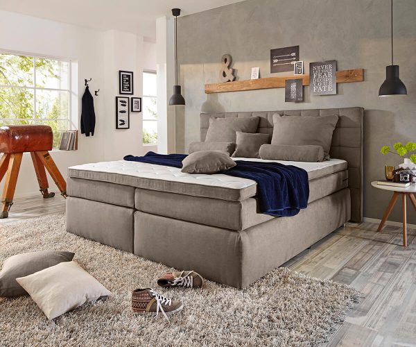 DELIFE Boxspringbett Isobel 180x200 Schlamm Matratze und Topper, Boxspringbetten DELIFE Boxspringbett Isobel 180x200 Schlamm Matratze und Topper, Boxspringbetten