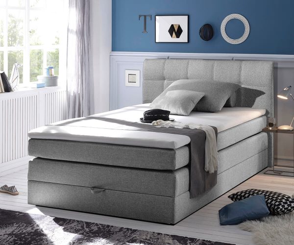 DELIFE Boxspringbett Neptuno 140x200 Grau Topper und Matratze, Boxspringbetten DELIFE Boxspringbett Neptuno 140x200 Grau Topper und Matratze, Boxspringbetten