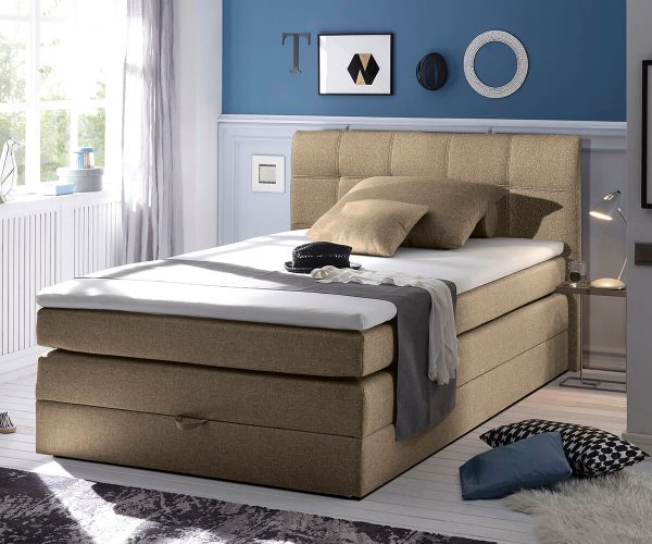 DELIFE Boxspringbett Neptuno 140x200 Sand Topper und Matratze, Boxspringbetten DELIFE Boxspringbett Neptuno 140x200 Sand Topper und Matratze, Boxspringbetten