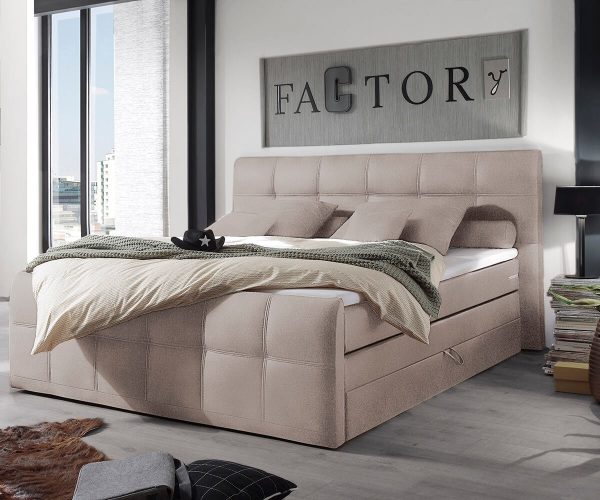 DELIFE Boxspringbett Sebastiano 180x200 Beige Flachgewebe Topper, Boxspringbetten DELIFE Boxspringbett Sebastiano 180x200 Beige Flachgewebe Topper, Boxspringbetten