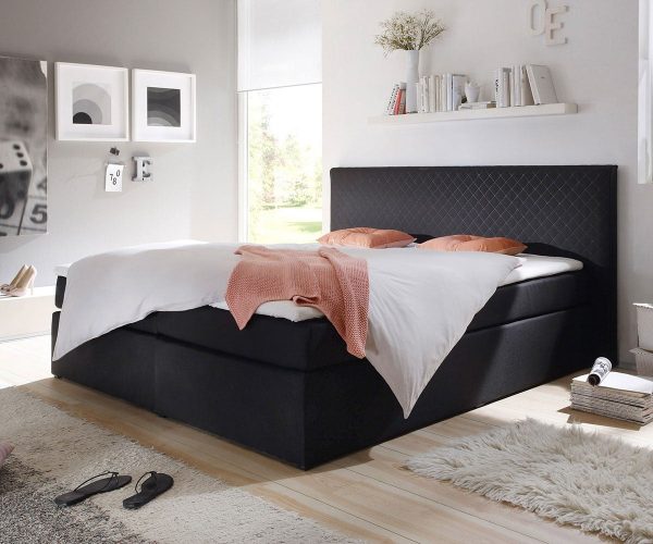 DELIFE Boxspringbett Stafford 180x200 cm Schwarz abgesteppt, Boxspringbetten DELIFE Boxspringbett Stafford 180x200 cm Schwarz abgesteppt, Boxspringbetten