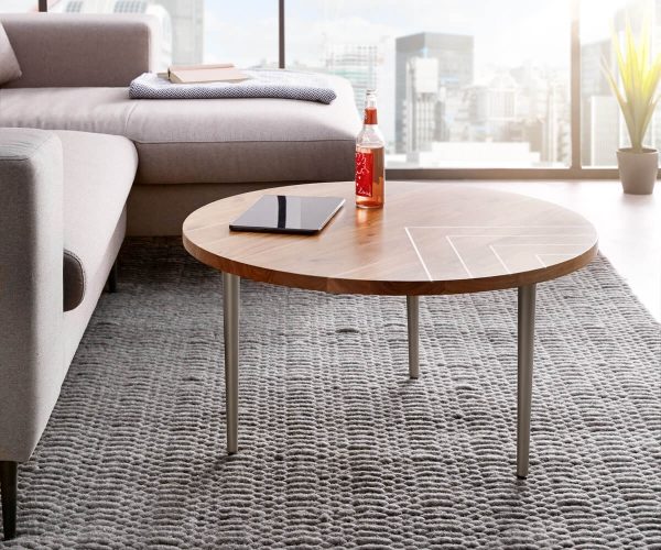 DELIFE Couchtisch Metropolitan 80 cm Akazie Natur Edelstahl rund, Beistelltische DELIFE Couchtisch Metropolitan 80 cm Akazie Natur Edelstahl rund, Beistelltische
