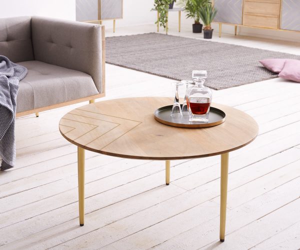 DELIFE Couchtisch Metropolitan 80 cm Mango Natur Messing rund, Beistelltische DELIFE Couchtisch Metropolitan 80 cm Mango Natur Messing rund, Beistelltische