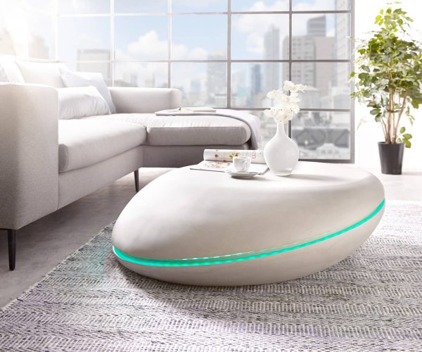 DELIFE Couchtisch Rock 100x100 cm Grau Beton Optik LED Beleuchtung, Couchtische DELIFE Couchtisch Rock 100x100 cm Grau Beton Optik LED Beleuchtung, Couchtische