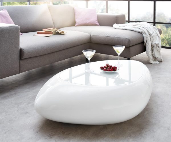DELIFE Couchtisch Rock 118x80 cm Weiss Hochglanz Glasplatte, Couchtische DELIFE Couchtisch Rock 118x80 cm Weiss Hochglanz Glasplatte, Couchtische