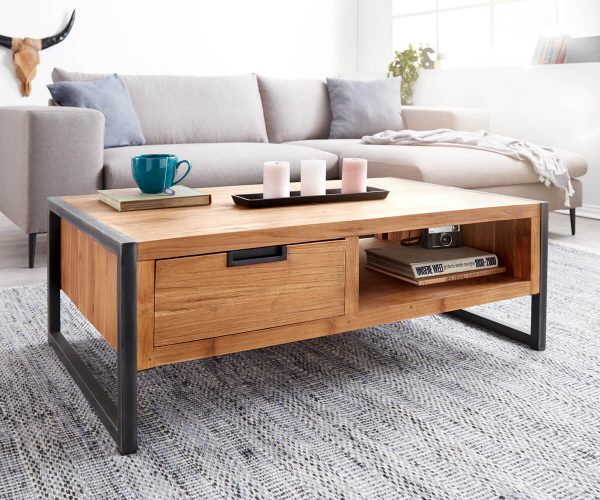 DELIFE Couchtisch Sacramento 120x70 Teak Natur Vintage 2 Schübe, Couchtische DELIFE Couchtisch Sacramento 120x70 Teak Natur Vintage 2 Schübe, Couchtische