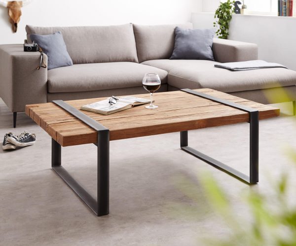 DELIFE Couchtisch Sunnyvale 140x80 cm Teakholz Natur Industrial, Couchtische DELIFE Couchtisch Sunnyvale 140x80 cm Teakholz Natur Industrial, Couchtische