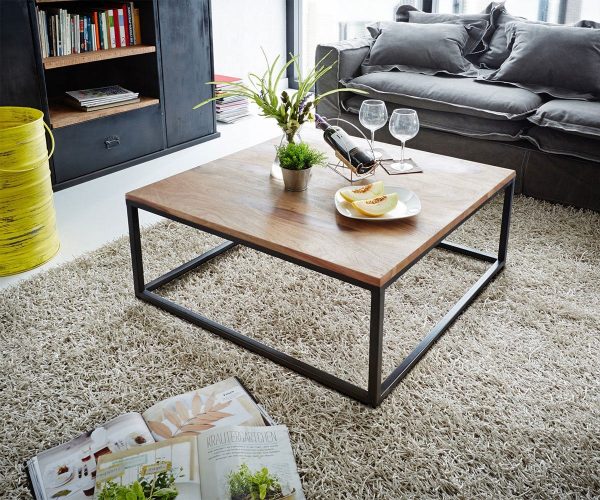DELIFE Couchtisch Tatius 80x80 Sheesham Natur Industrial Optik, Couchtische DELIFE Couchtisch Tatius 80x80 Sheesham Natur Industrial Optik, Couchtische