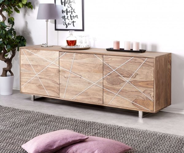 DELIFE Designer-Sideboard Wyatt 175 cm Sheesham Natur 3 Türen, Sideboards DELIFE Designer-Sideboard Wyatt 175 cm Sheesham Natur 3 Türen, Sideboards