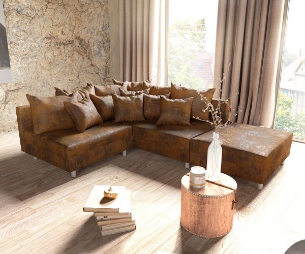 DELIFE Ecksofa Clovis Braun Antik Optik Modular Hocker Ottomane Rechts, Design Ecksofas, Couch Loft, Modulsofa, modular DELIFE Ecksofa Clovis Braun Antik Optik Modular Hocker Ottomane Rechts, Design Ecksofas, Couch Loft, Modulsofa, modular