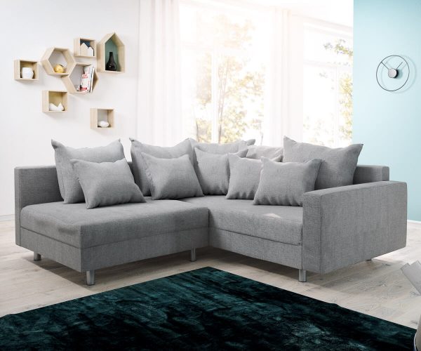 DELIFE Ecksofa Clovis Grau Flachgewebe Armlehne Ottomane Rechts, Design Ecksofas, Couch Loft, Modulsofa, modular DELIFE Ecksofa Clovis Grau Flachgewebe Armlehne Ottomane Rechts, Design Ecksofas, Couch Loft, Modulsofa, modular