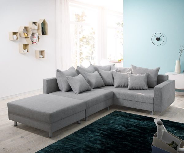 DELIFE Ecksofa Clovis Grau Flachgewebe Hocker Armlehne Ottomane Rechts Modulsofa, Design Ecksofas, Couch Loft, Modulsofa, modular DELIFE Ecksofa Clovis Grau Flachgewebe Hocker Armlehne Ottomane Rechts Modulsofa, Design Ecksofas, Couch Loft, Modulsofa, modular