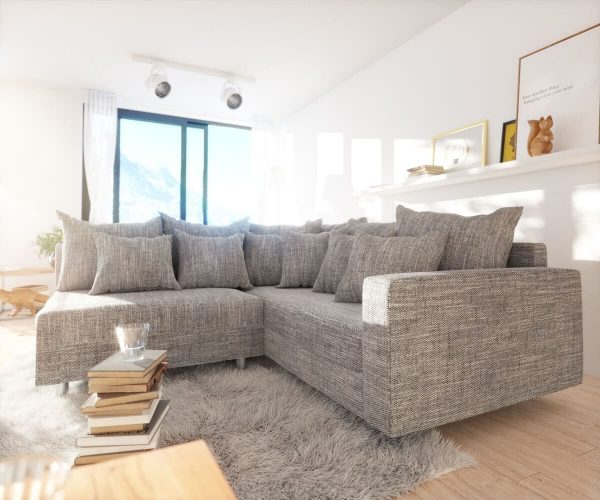DELIFE Ecksofa Clovis Hellgrau Strukturstoff Armlehne Ottomane Rechts, Design Ecksofas, Couch Loft, Modulsofa, modular DELIFE Ecksofa Clovis Hellgrau Strukturstoff Armlehne Ottomane Rechts, Design Ecksofas, Couch Loft, Modulsofa, modular
