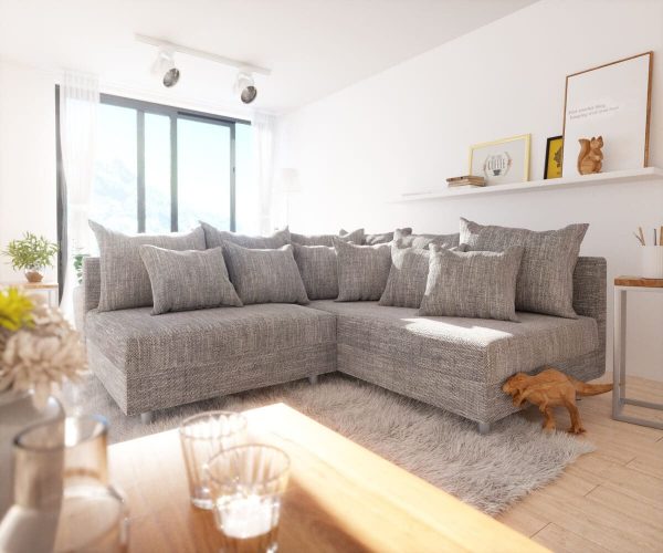 DELIFE Ecksofa Clovis Hellgrau Strukturstoff Ottomane Rechts Modulsofa, Design Ecksofas, Couch Loft, Modulsofa, modular DELIFE Ecksofa Clovis Hellgrau Strukturstoff Ottomane Rechts Modulsofa, Design Ecksofas, Couch Loft, Modulsofa, modular