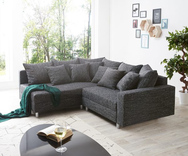 DELIFE Ecksofa Clovis Schwarz Strukturstoff mit Armlehne Ottomane Links, Design Ecksofas, Couch Loft, Modulsofa, modular DELIFE Ecksofa Clovis Schwarz Strukturstoff mit Armlehne Ottomane Links, Design Ecksofas, Couch Loft, Modulsofa, modular