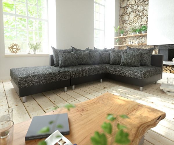 DELIFE Ecksofa Clovis Schwarz mit Hocker Ottomane Rechts Modular, Design Ecksofas, Couch Loft, Modulsofa, modular DELIFE Ecksofa Clovis Schwarz mit Hocker Ottomane Rechts Modular, Design Ecksofas, Couch Loft, Modulsofa, modular