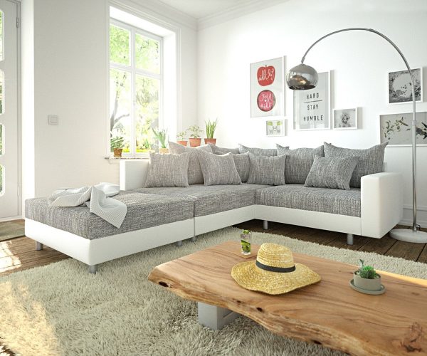 DELIFE Ecksofa Clovis Weiss Hellgrau Hocker Armlehne Ottomane Links Modulsofa, Design Ecksofas, Couch Loft, Modulsofa, modular DELIFE Ecksofa Clovis Weiss Hellgrau Hocker Armlehne Ottomane Links Modulsofa, Design Ecksofas, Couch Loft, Modulsofa, modular