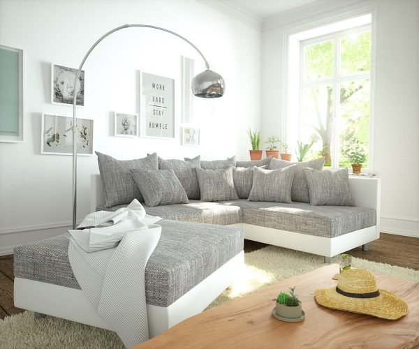 DELIFE Ecksofa Clovis Weiss Hellgrau Hocker Ottomane Rechts modular, Design Ecksofas, Couch Loft, Modulsofa, modular DELIFE Ecksofa Clovis Weiss Hellgrau Hocker Ottomane Rechts modular, Design Ecksofas, Couch Loft, Modulsofa, modular
