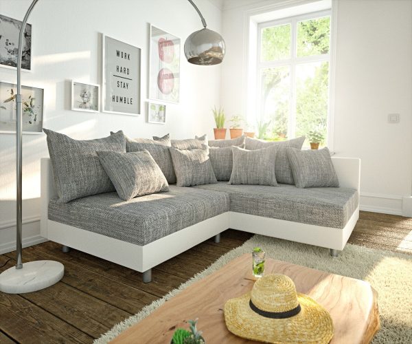 DELIFE Ecksofa Clovis Weiss Hellgrau Modulsofa Ottomane Rechts, Design Ecksofas, Couch Loft, Modulsofa, modular DELIFE Ecksofa Clovis Weiss Hellgrau Modulsofa Ottomane Rechts, Design Ecksofas, Couch Loft, Modulsofa, modular