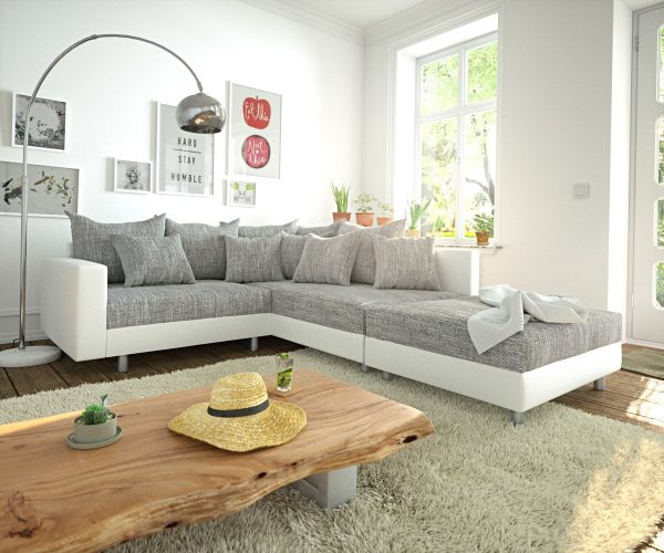 DELIFE Ecksofa Clovis Weiss Hellgrau modular Hocker Armlehne Ottomane Rechts, Design Ecksofas, Couch Loft, Modulsofa, modular DELIFE Ecksofa Clovis Weiss Hellgrau modular Hocker Armlehne Ottomane Rechts, Design Ecksofas, Couch Loft, Modulsofa, modular
