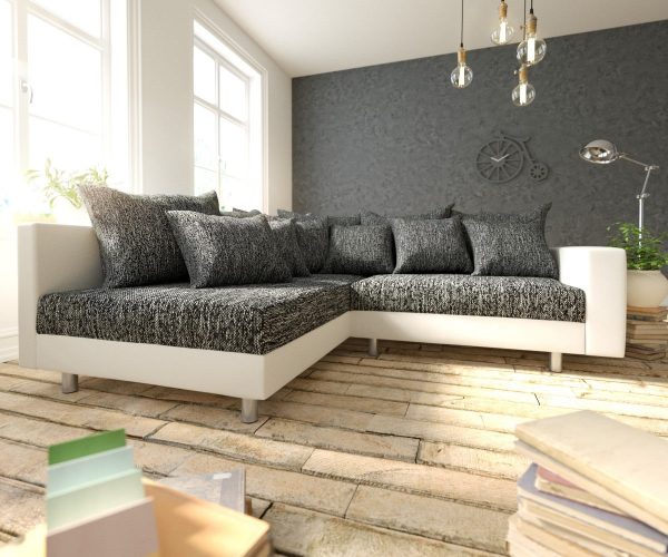 DELIFE Ecksofa Clovis Weiss Schwarz Armlehne Ottomane Links Modulsofa, Design Ecksofas, Couch Loft, Modulsofa, modular DELIFE Ecksofa Clovis Weiss Schwarz Armlehne Ottomane Links Modulsofa, Design Ecksofas, Couch Loft, Modulsofa, modular