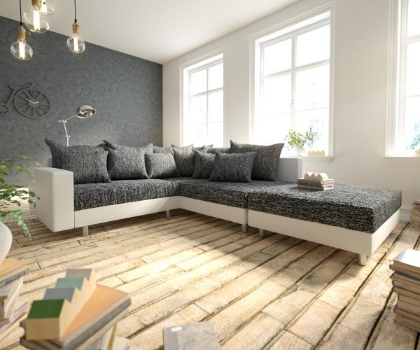 DELIFE Ecksofa Clovis Weiss Schwarz Hocker Armlehne Ottomane Rechts modular, Design Ecksofas, Couch Loft, Modulsofa, modular DELIFE Ecksofa Clovis Weiss Schwarz Hocker Armlehne Ottomane Rechts modular, Design Ecksofas, Couch Loft, Modulsofa, modular
