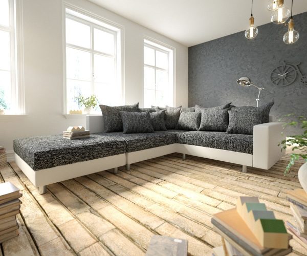 DELIFE Ecksofa Clovis Weiss Schwarz modular Armlehne Hocker Ottomane Links, Design Ecksofas, Couch Loft, Modulsofa, modular DELIFE Ecksofa Clovis Weiss Schwarz modular Armlehne Hocker Ottomane Links, Design Ecksofas, Couch Loft, Modulsofa, modular