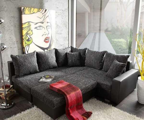 DELIFE Ecksofa Lavello 210x210 Schwarz Couch mit Hocker, Ecksofas DELIFE Ecksofa Lavello 210x210 Schwarz Couch mit Hocker, Ecksofas