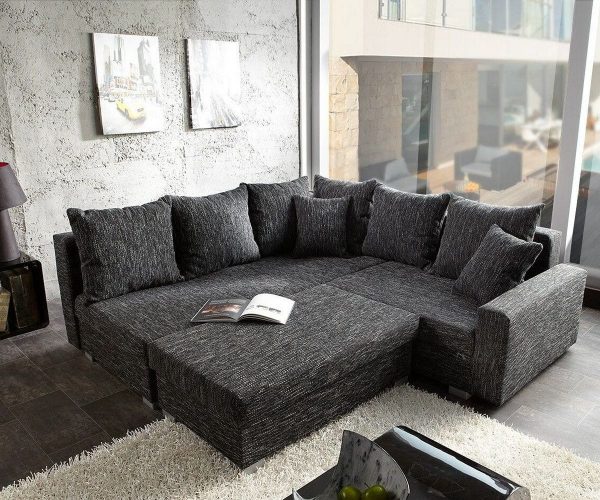 DELIFE Ecksofa Lavello 210x210 Schwarz Sofa mit Hocker, Ecksofas DELIFE Ecksofa Lavello 210x210 Schwarz Sofa mit Hocker, Ecksofas