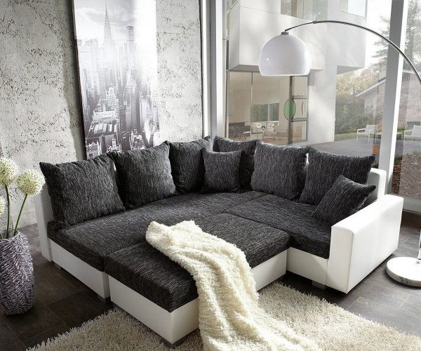 DELIFE Ecksofa Lavello 210x210 Schwarz Weiss Ottomane Links, Ecksofas DELIFE Ecksofa Lavello 210x210 Schwarz Weiss Ottomane Links, Ecksofas