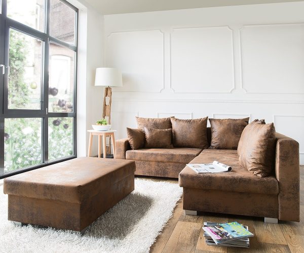 DELIFE Ecksofa Lavello 210x210 cm Braun Antik Optik mit Hocker, Ecksofas DELIFE Ecksofa Lavello 210x210 cm Braun Antik Optik mit Hocker, Ecksofas