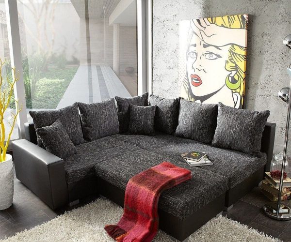 DELIFE Ecksofa Lavello 210x210cm Schwarz Ottomane Rechts, Ecksofas DELIFE Ecksofa Lavello 210x210cm Schwarz Ottomane Rechts, Ecksofas