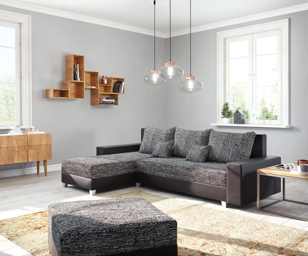 DELIFE Ecksofa Panama Schwarz Longchair variabel mit Hocker Modulsofa, Ecksofas DELIFE Ecksofa Panama Schwarz Longchair variabel mit Hocker Modulsofa, Ecksofas