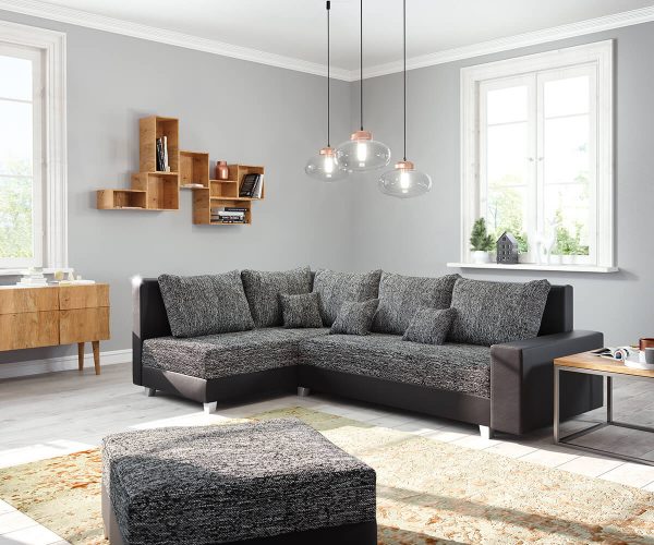 DELIFE Ecksofa Panama Schwarz Ottomane links mit Hocker Modulsofa, Ecksofas DELIFE Ecksofa Panama Schwarz Ottomane links mit Hocker Modulsofa, Ecksofas