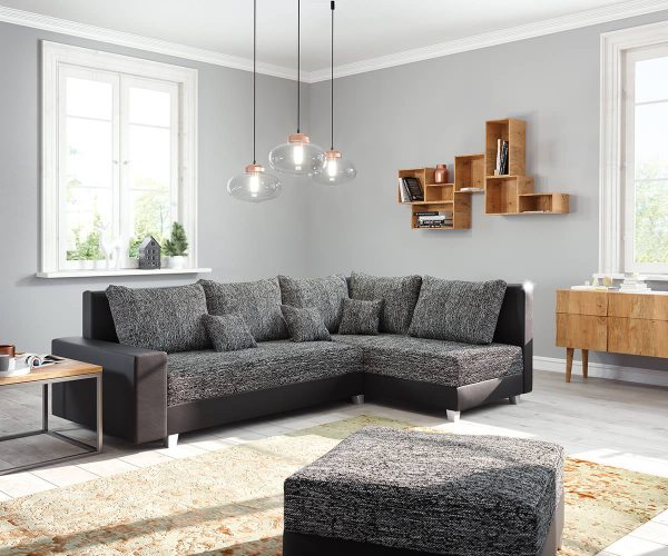 DELIFE Ecksofa Panama Schwarz Ottomane rechts mit Hocker Modulsofa, Ecksofas DELIFE Ecksofa Panama Schwarz Ottomane rechts mit Hocker Modulsofa, Ecksofas