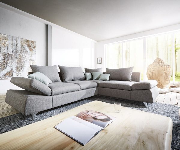 DELIFE Ecksofa Scorpius 270x220 Grau Ottomane Rechts mit Kissen, Ecksofas DELIFE Ecksofa Scorpius 270x220 Grau Ottomane Rechts mit Kissen, Ecksofas