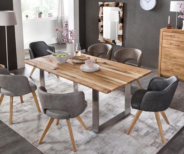 DELIFE Esstisch Jovana 200x100 cm Eiche Natur Gestell Edelstahl, Esstische DELIFE Esstisch Jovana 200x100 cm Eiche Natur Gestell Edelstahl, Esstische