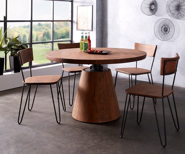DELIFE Esstisch Romiro 120x120 Akazie Braun rund höhenverstellbar, Bartische DELIFE Esstisch Romiro 120x120 Akazie Braun rund höhenverstellbar, Bartische