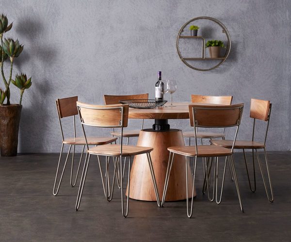 DELIFE Esstisch Romiro 120x120 Akazie Natur rund höhenverstellbar, Bartische DELIFE Esstisch Romiro 120x120 Akazie Natur rund höhenverstellbar, Bartische