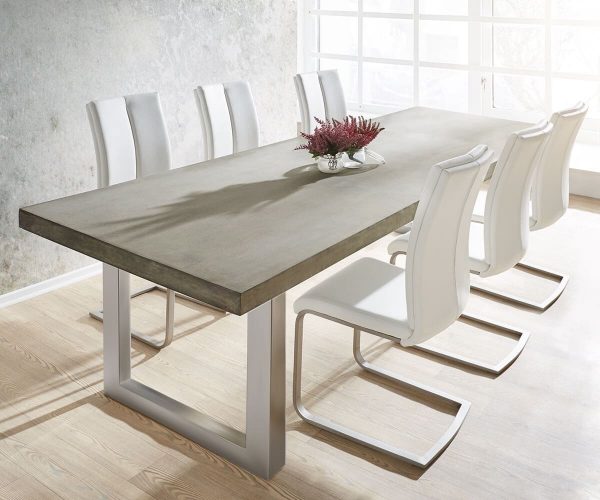 DELIFE Esstisch Zement 260x100 Grau Beton Optik Gestell breit, Esstische DELIFE Esstisch Zement 260x100 Grau Beton Optik Gestell breit, Esstische