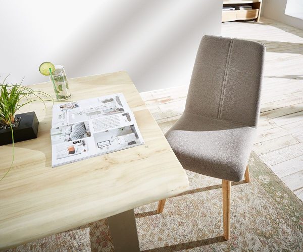 DELIFE Esszimmerstuhl Michigan Taupe Ziernaht Weiss Beine Eiche, Esszimmerstühle DELIFE Esszimmerstuhl Michigan Taupe Ziernaht Weiss Beine Eiche, Esszimmerstühle