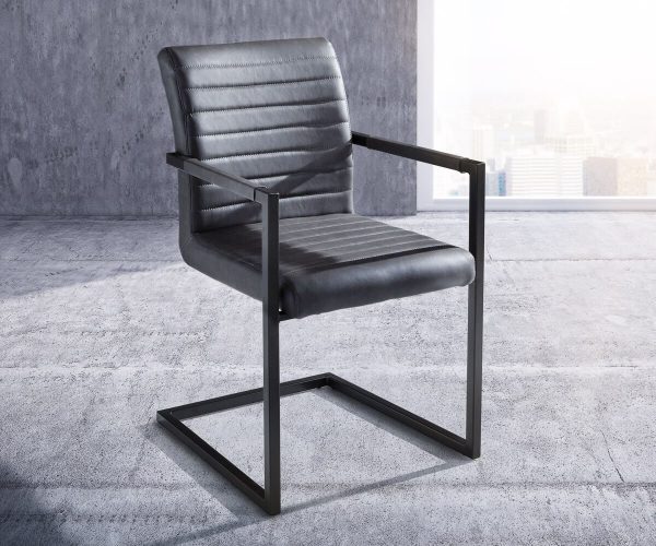 DELIFE Freischwinger Kinsey Grau Vintage Steppnaht Metall Schwarz, Esszimmerstühle DELIFE Freischwinger Kinsey Grau Vintage Steppnaht Metall Schwarz, Esszimmerstühle