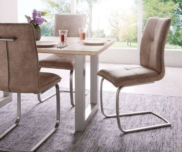 DELIFE Freischwinger Maddison Beige Vintage Gestell Edelstahl, Esszimmerstühle DELIFE Freischwinger Maddison Beige Vintage Gestell Edelstahl, Esszimmerstühle