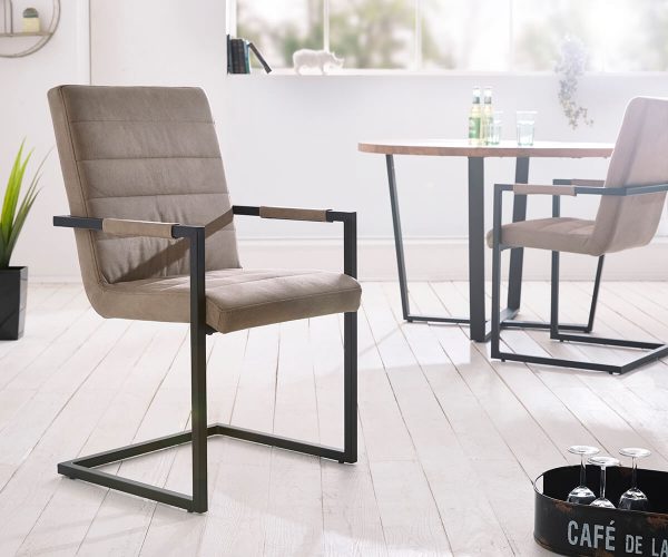 DELIFE Freischwinger Newcastle Taupe Steppnaht Metall Schwarz, Esszimmerstühle DELIFE Freischwinger Newcastle Taupe Steppnaht Metall Schwarz, Esszimmerstühle