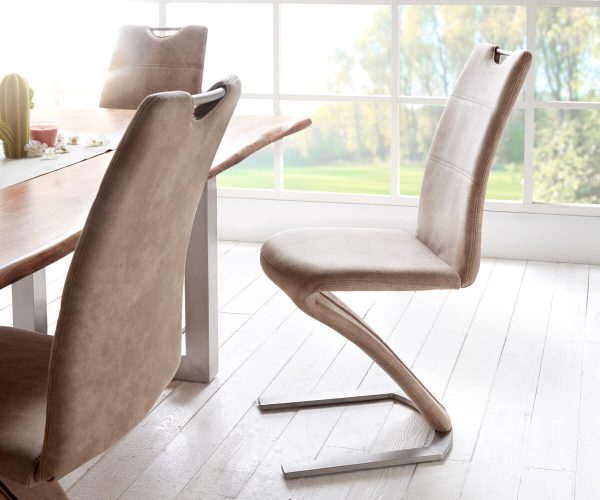 DELIFE Freischwinger Vinzenta Beige Vintage Gestell Edelstahl, Esszimmerstühle DELIFE Freischwinger Vinzenta Beige Vintage Gestell Edelstahl, Esszimmerstühle