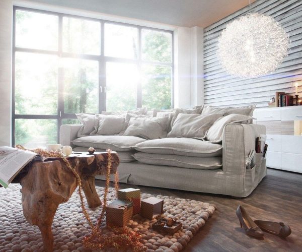 DELIFE Hussensofa Noelia 240x145 cm Elfenbeinfarben mit Kissen, Big Sofas DELIFE Hussensofa Noelia 240x145 cm Elfenbeinfarben mit Kissen, Big Sofas