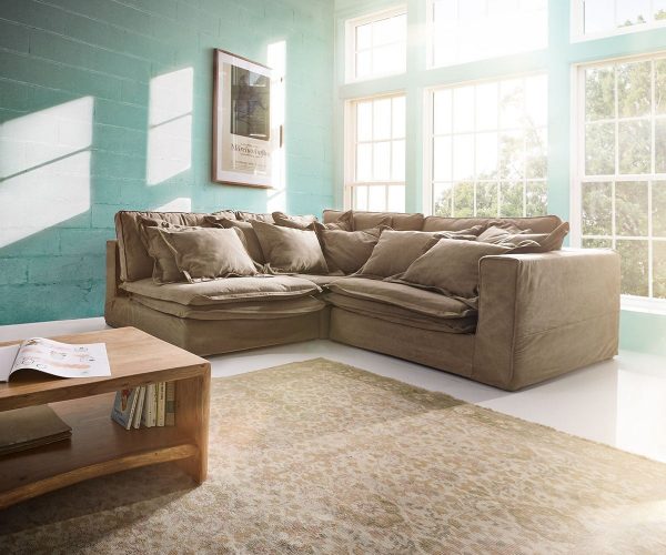 DELIFE Hussensofa Sharona 234x220 cm Braun mit Kissen Ecksofa, Ecksofas DELIFE Hussensofa Sharona 234x220 cm Braun mit Kissen Ecksofa, Ecksofas