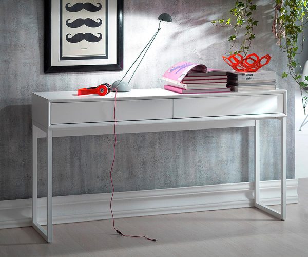 DELIFE Konsole Medeia 140x40 cm Weiss 2 Schübe Gestell Metall, Beistelltische DELIFE Konsole Medeia 140x40 cm Weiss 2 Schübe Gestell Metall, Beistelltische