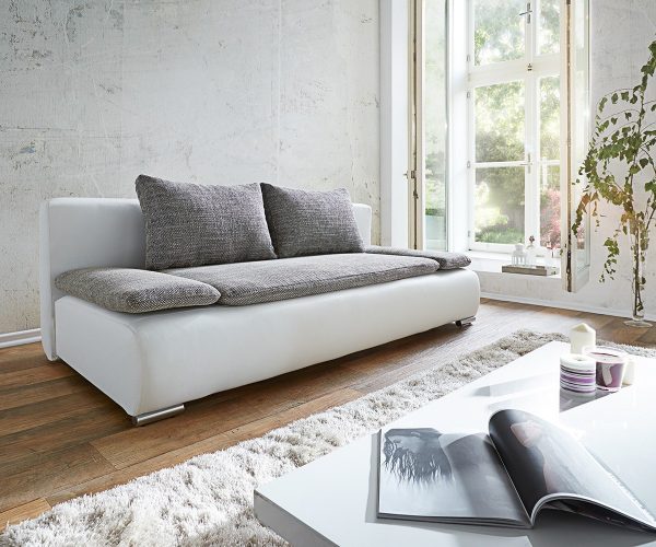 DELIFE Schlafsofa Benno 200x100 cm Hellgrau Weiss Bettkasten, Schlafsofas DELIFE Schlafsofa Benno 200x100 cm Hellgrau Weiss Bettkasten, Schlafsofas